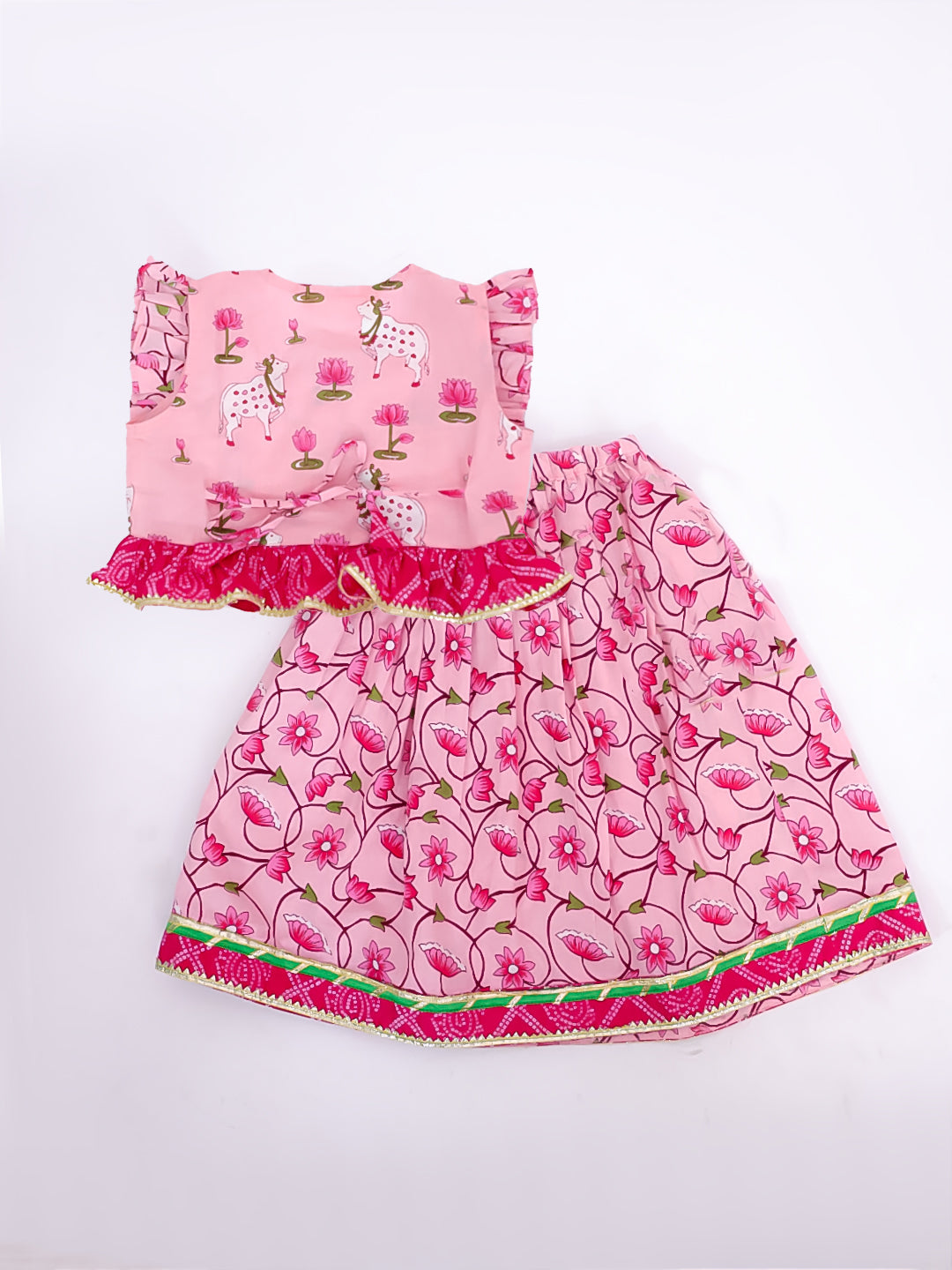 BownBee Festive Lehenga Choli & Dhoti Kurta Sibling Set for Infants | Traditional Rakhi & Wedding Wear – BownBee Festive Lehenga Choli & Dhoti Kurta Sibling Set For Infants - Pink