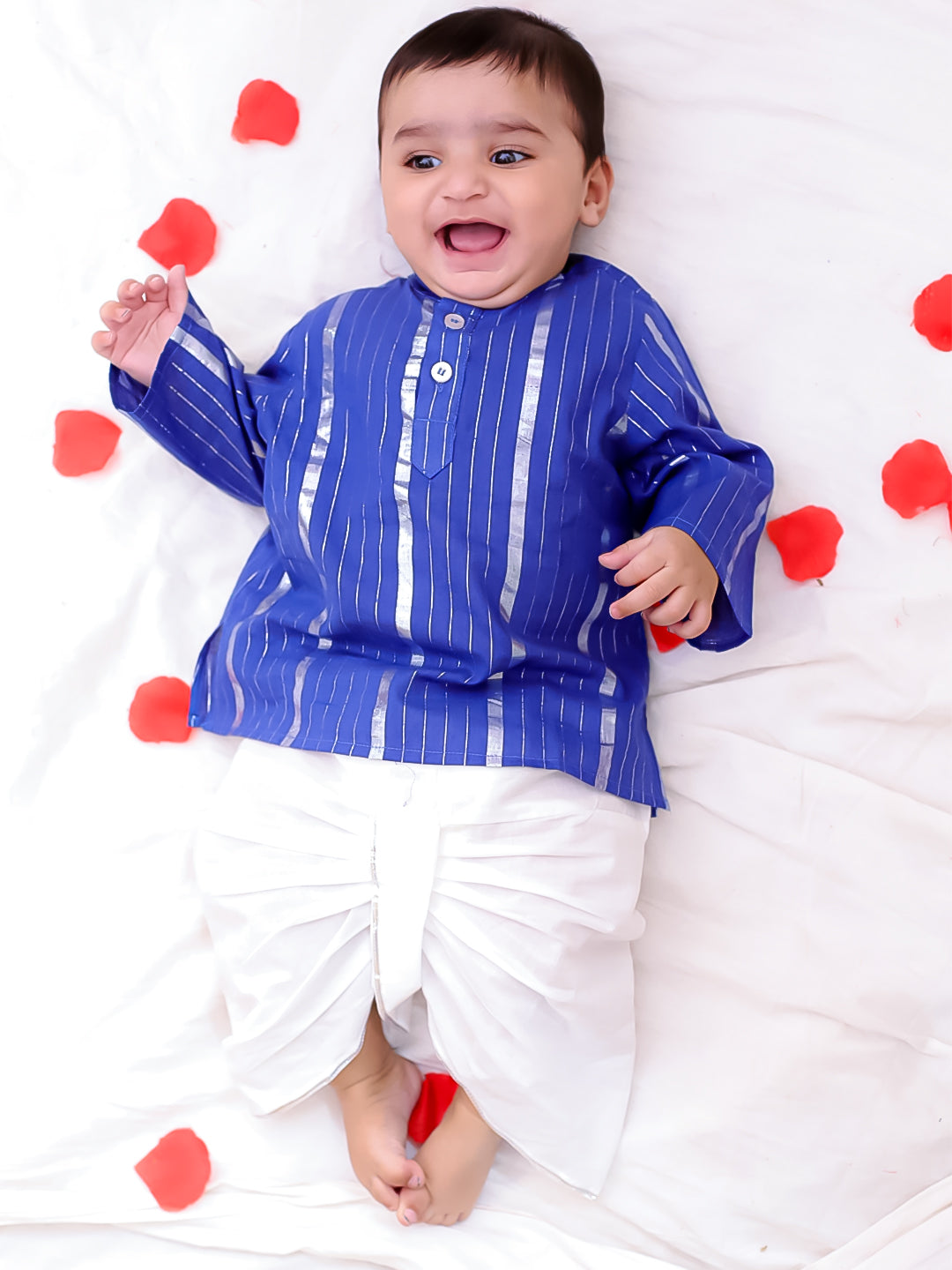 Bownbee Boys Cotton Dhoti Kurta For Infants  - Stripes - White