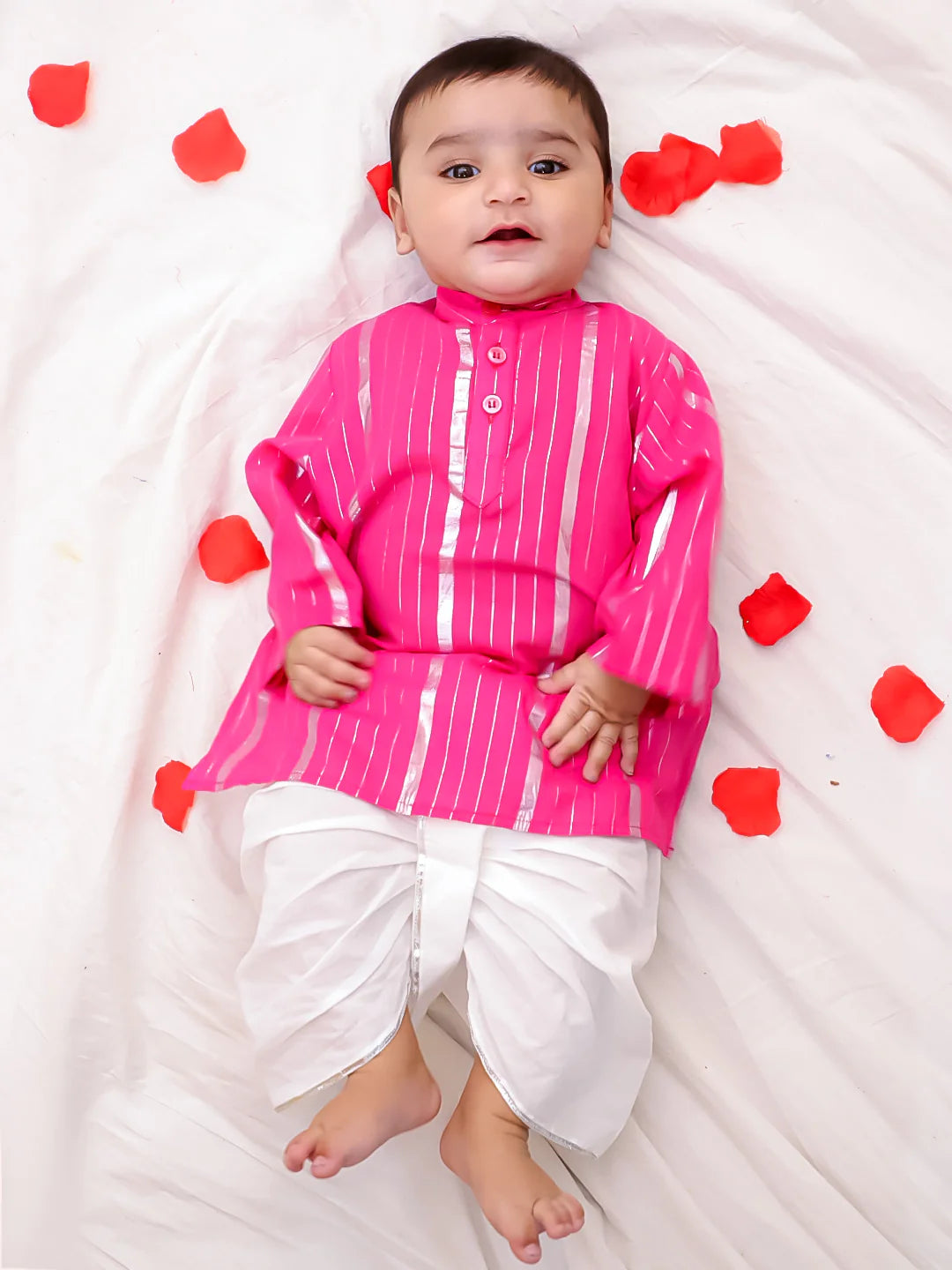 BownBee Pure Cotton Lurex Suit And Dhoti Kurta Sibling Set For Infant Girls