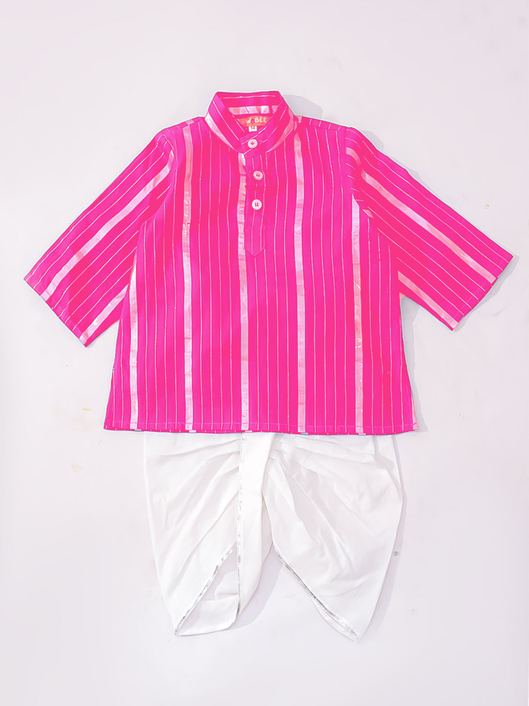 BownBee Pure Cotton Lurex Suit And Dhoti Kurta Sibling Set For Infant Girls - Pink