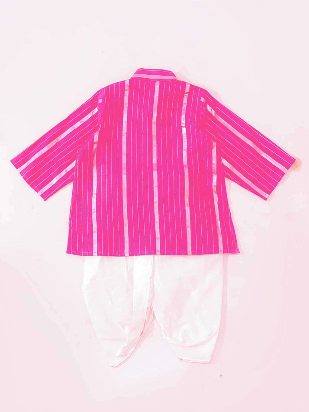 BownBee Pure Cotton Lurex Suit And Dhoti Kurta Sibling Set For Infant Girls - Pink