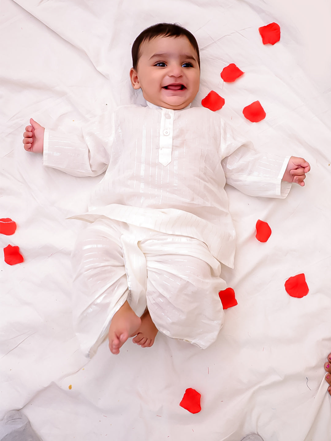 Bownbee Boys Cotton Dhoti Kurta For Infants  - Stripes - Pink