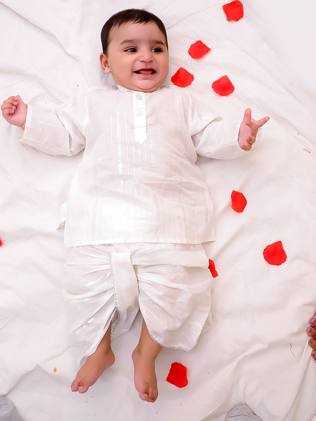 Bownbee Boys Cotton Dhoti Kurta For Infants  - Stripes - Pink