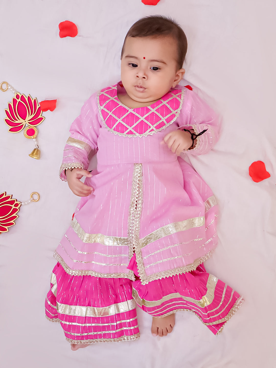 Bownbee Girls Cotton Ethnic Set For Infants  - Lehriya - Green