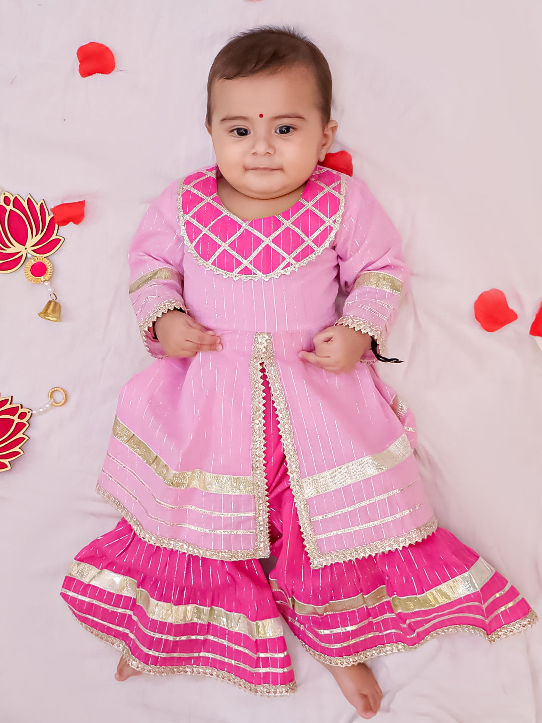 Bownbee Girls Cotton Ethnic Set For Infants  - Lehriya - Green