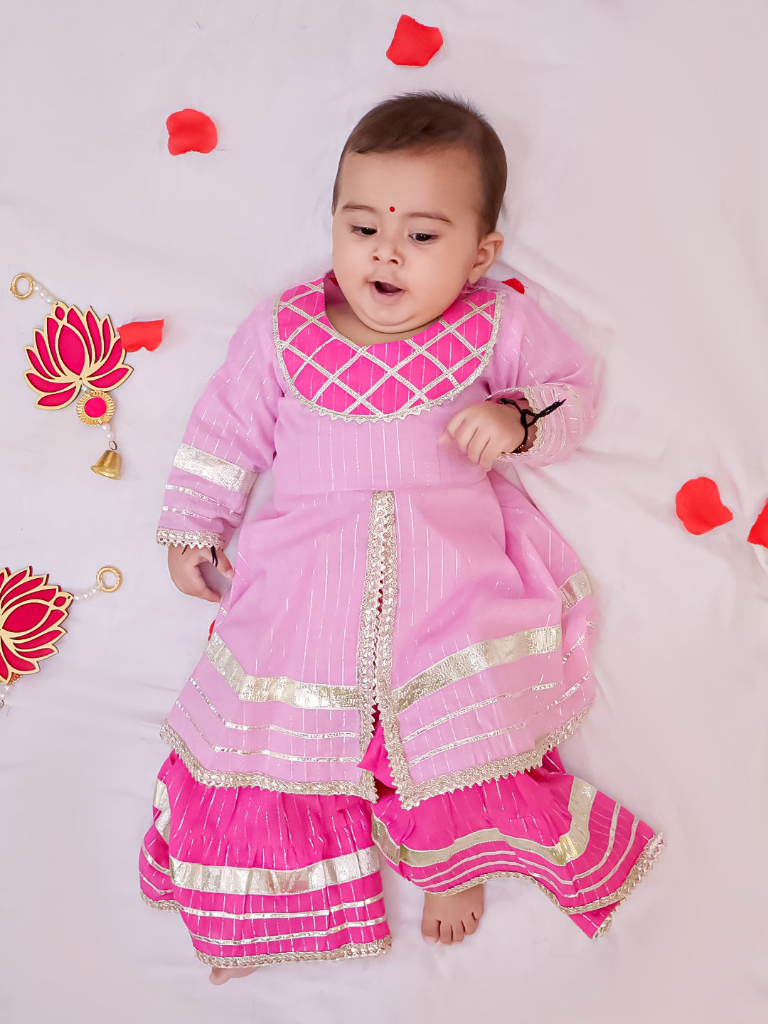 Bownbee Girls Cotton Ethnic Set For Infants  - Lehriya - Green