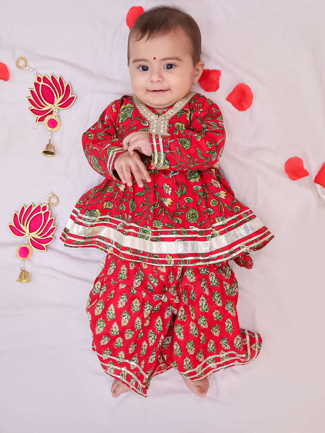 BownBee Pure Cotton Printed Sharara  For Infant Girls - Red