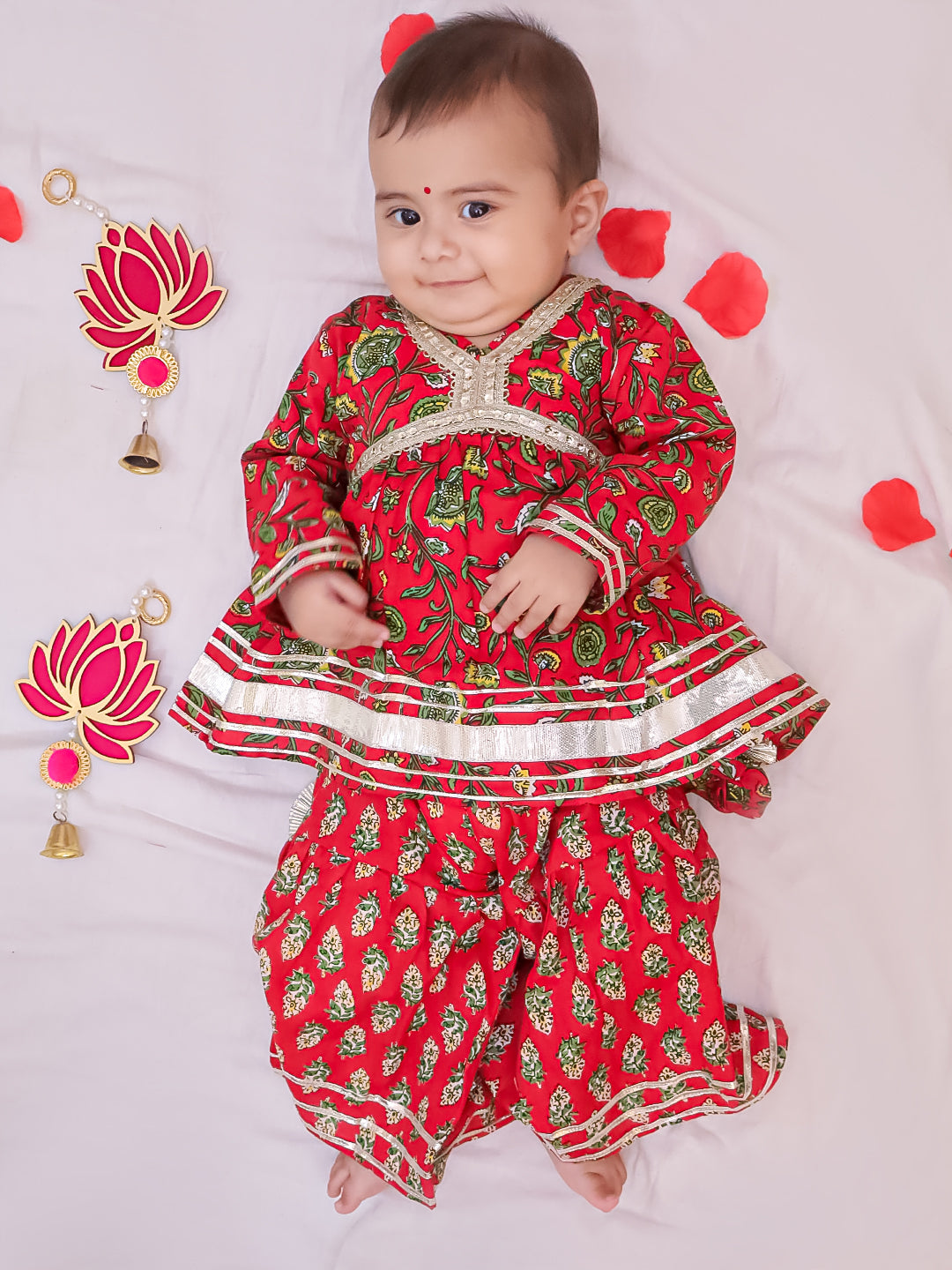 BownBee Pure Cotton Printed Sharara  For Infant Girls - Red