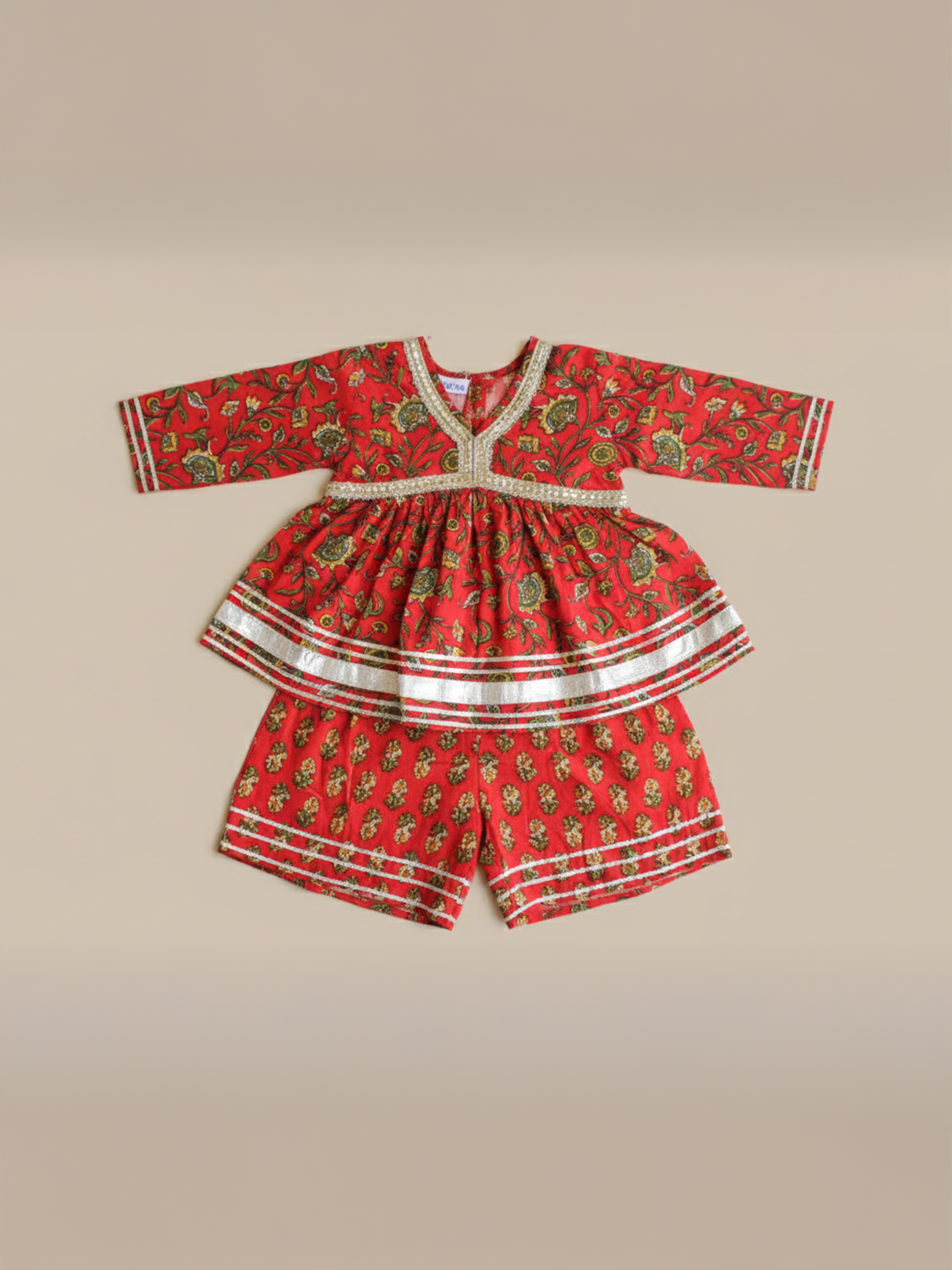 BownBee Pure Cotton Printed Sharara  For Infant Girls - Red