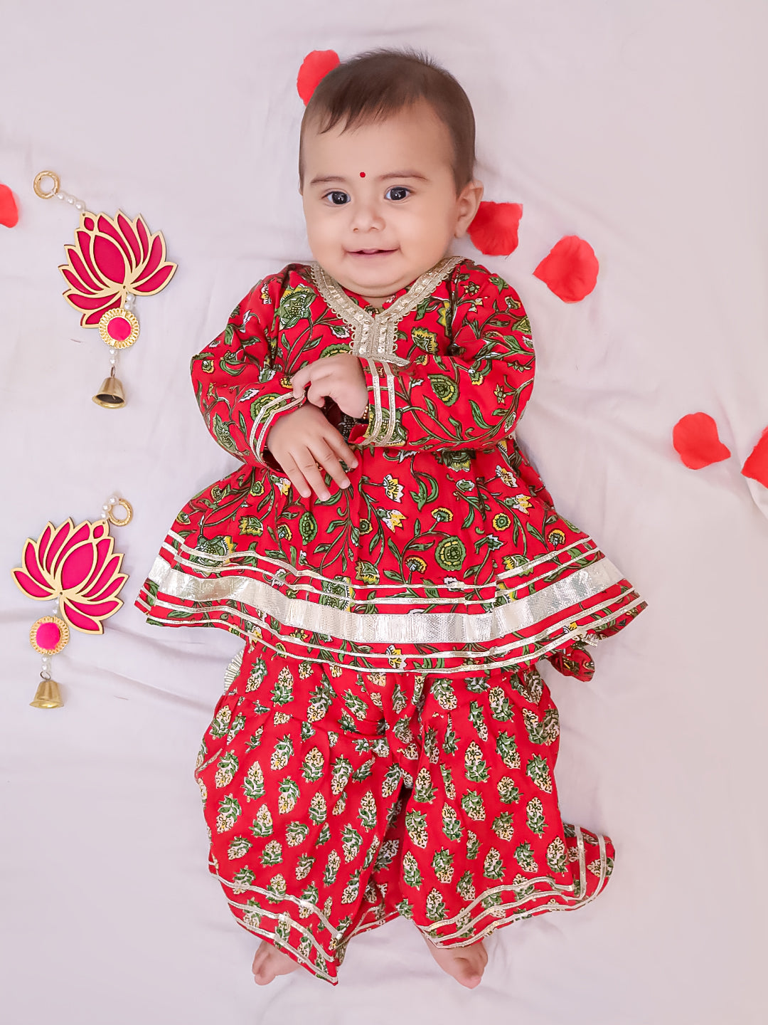 BownBee Pure Cotton Printed Sharara  For Infant Girls - Red