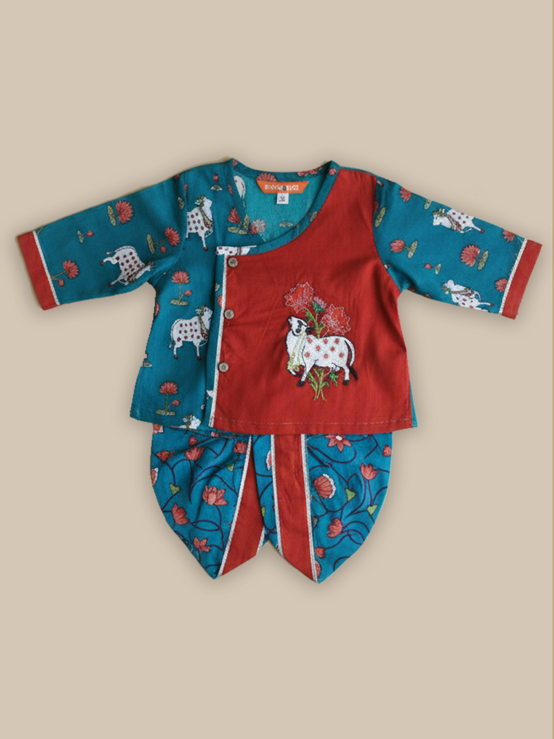 BownBee Pure Cotton Embroidered Dhoti Kurta Set For Infant Boys- Red