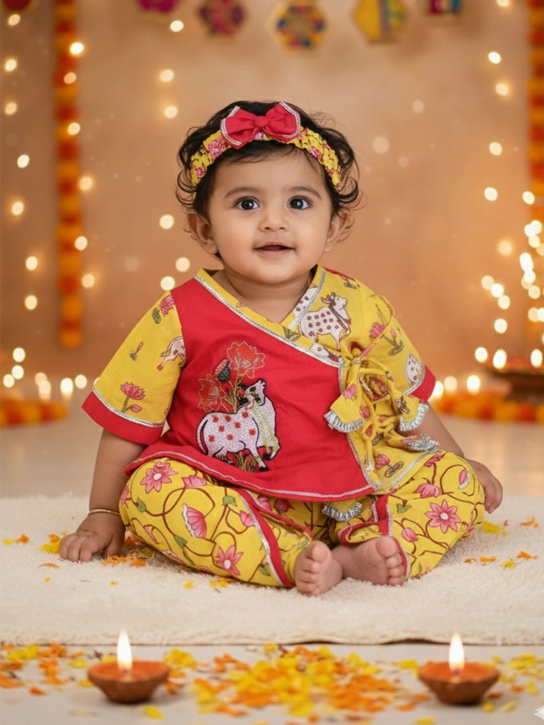 Bownbee Girls Cotton Ethnic Set For Infants