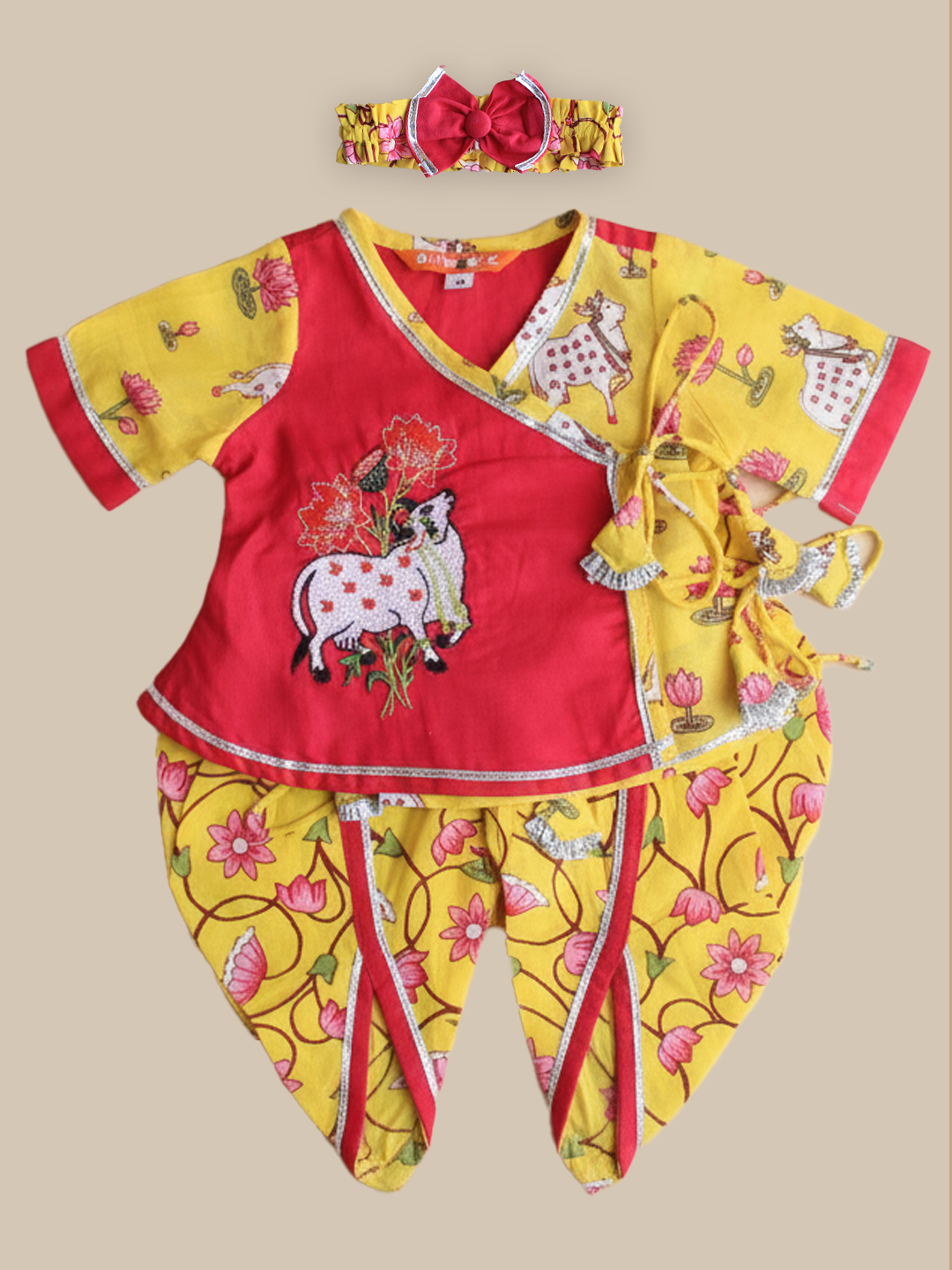 BownBee Pure Cotton Embroidered Ethnic suit set For Infant Girls- Pink