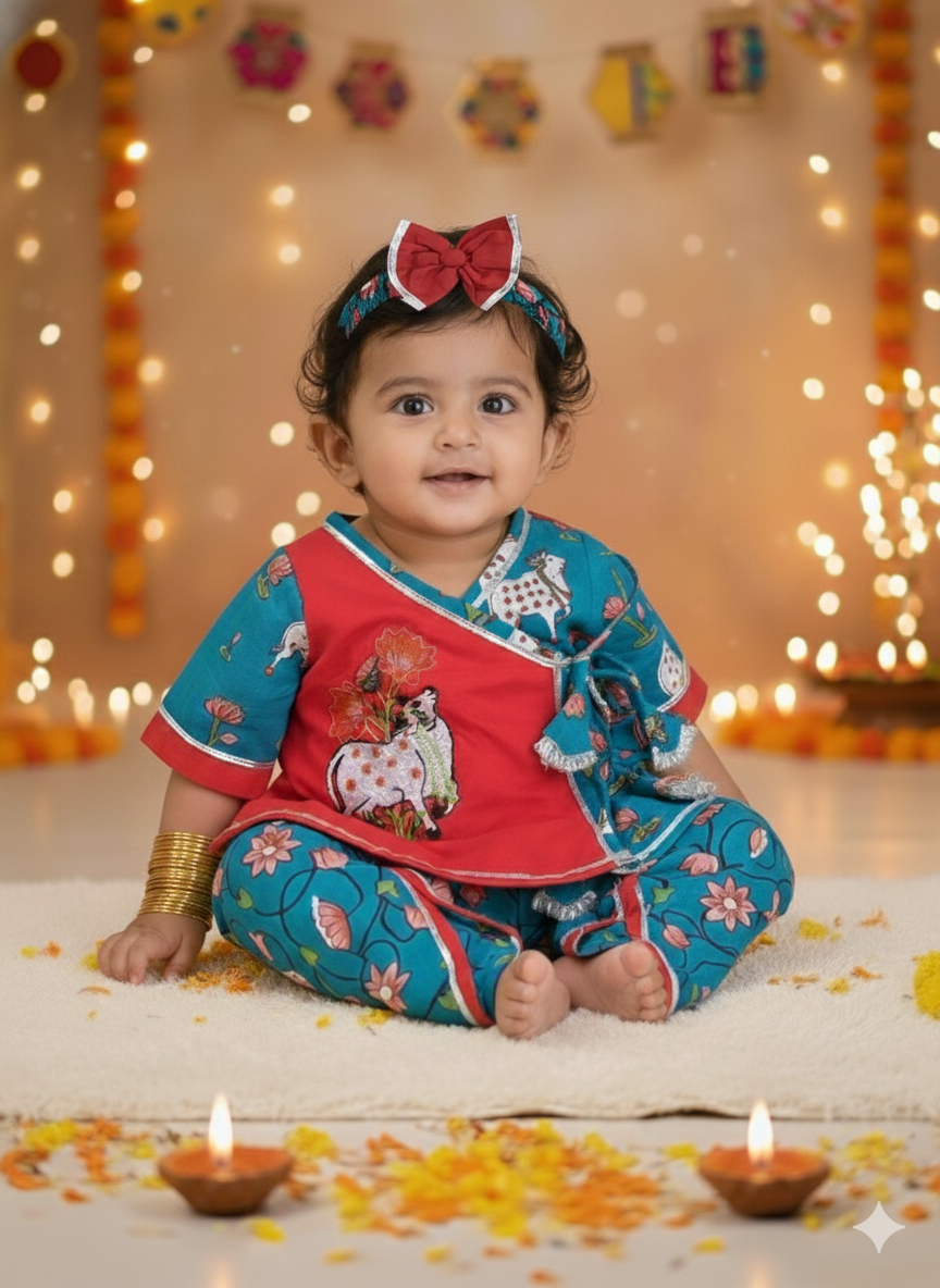 BownBee Pure Cotton Embroidered Ethnic suit set For Infant Girls- Pink