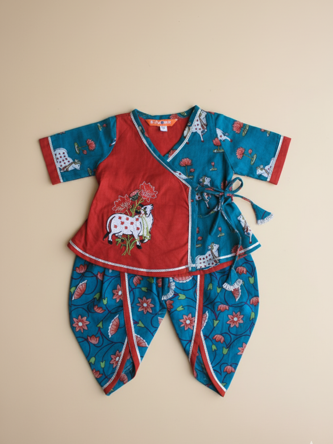 Bownbee Girls Cotton Ethnic Set For Infants  - Embroidered - Red