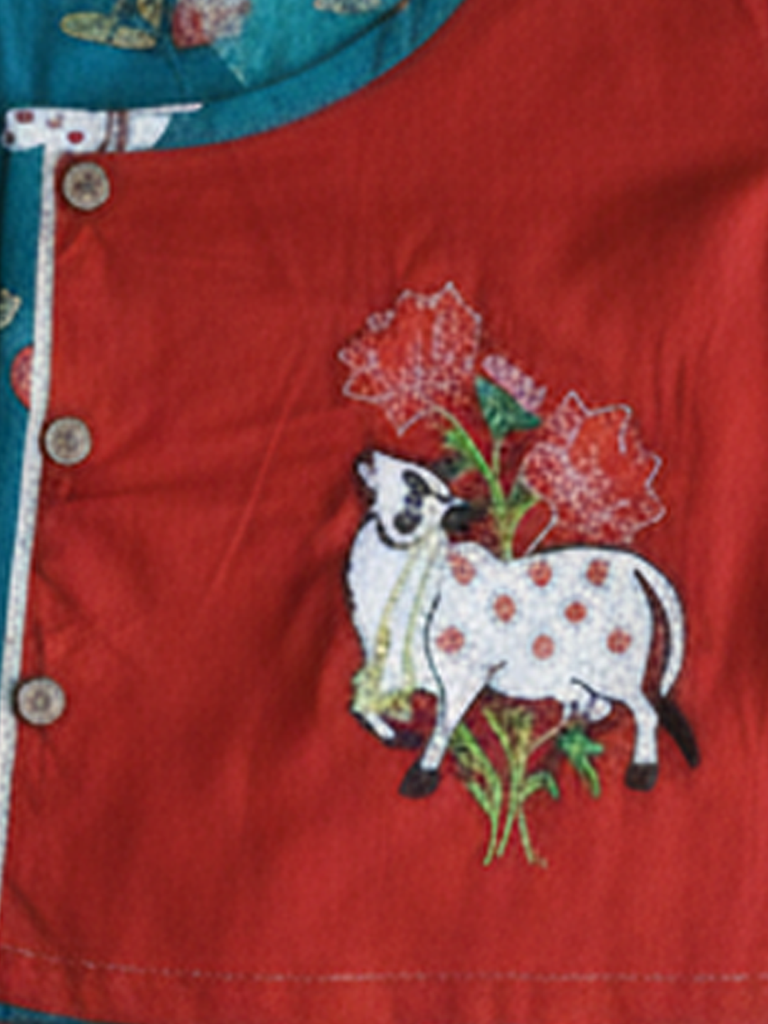 Bownbee Girls Cotton Ethnic Set For Infants  - Embroidered - Red