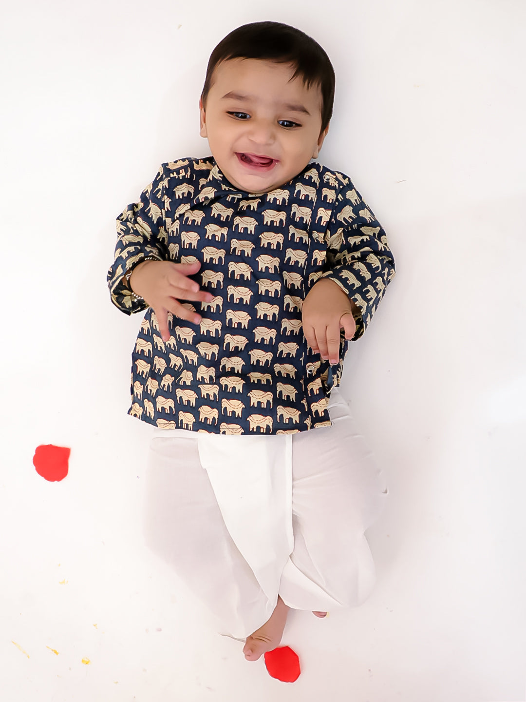 BownBee Full Sleeve Pure Cotton Kurta Dhoti - Navy Blue
