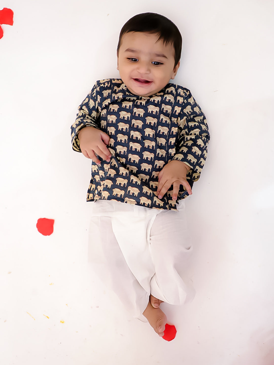 BownBee Full Sleeve Pure Cotton Kurta Dhoti - Navy Blue