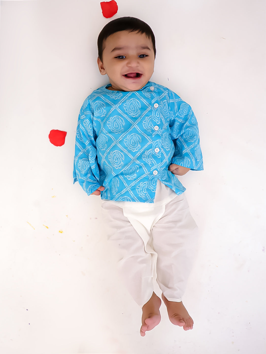 BownBee Full Sleeve Pure Cotton Kurta Dhoti - Turquoise Blue