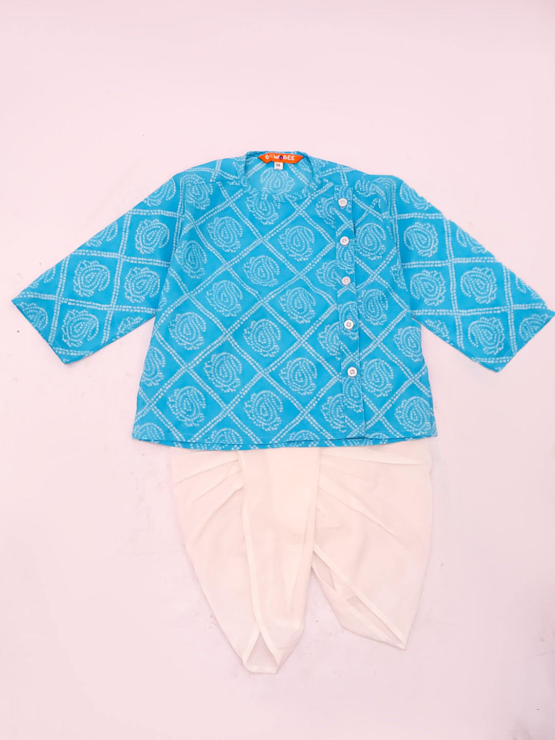 BownBee Full Sleeve Pure Cotton Kurta Dhoti - Turquoise Blue