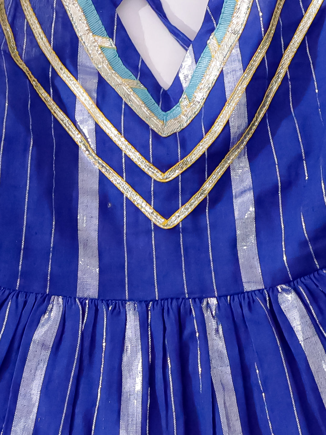 BownBee Pure Cotton Lurex Kurti With Dhoti Set For Infant Girls - Blue