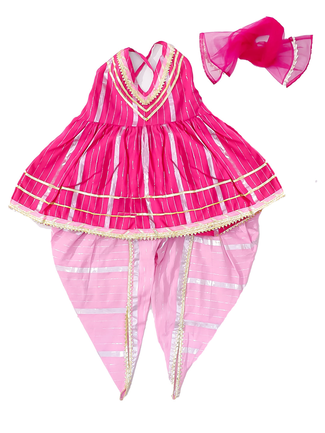 BownBee Pure Cotton Lurex Suit And Dhoti Kurta Sibling Set For Infant Girls - Pink