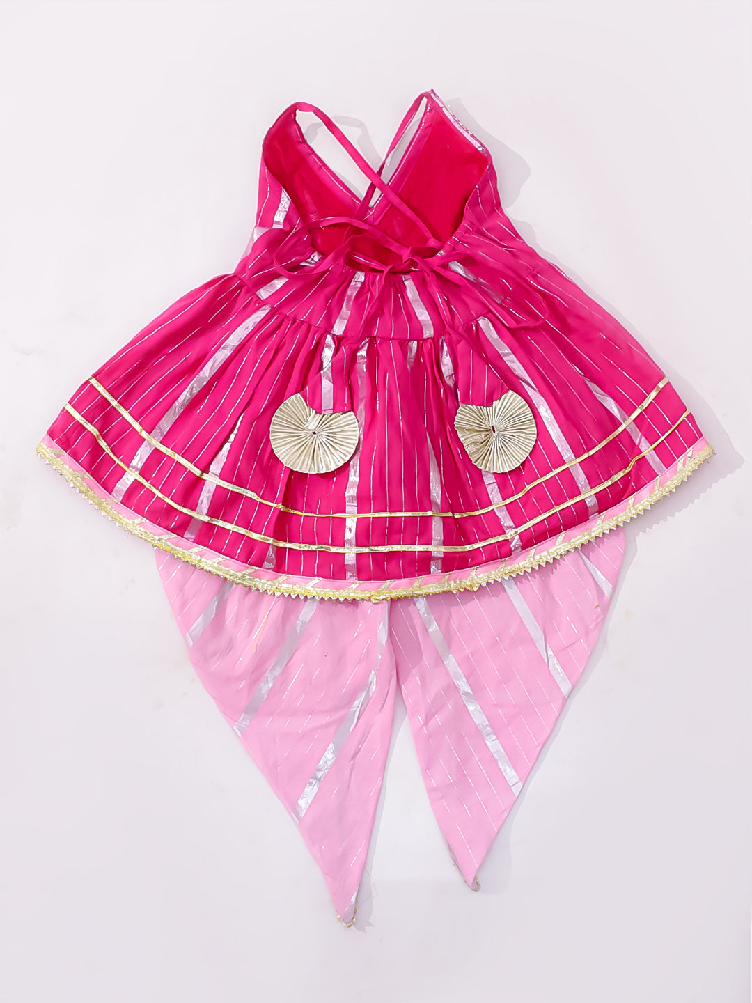 BownBee Pure Cotton Lurex Suit And Dhoti Kurta Sibling Set For Infant Girls - Pink