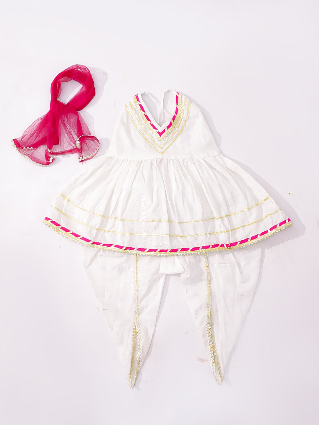 BownBee Pure Cotton Lurex Suit And Dhoti Kurta Sibling Set For Infant Girls - Pink