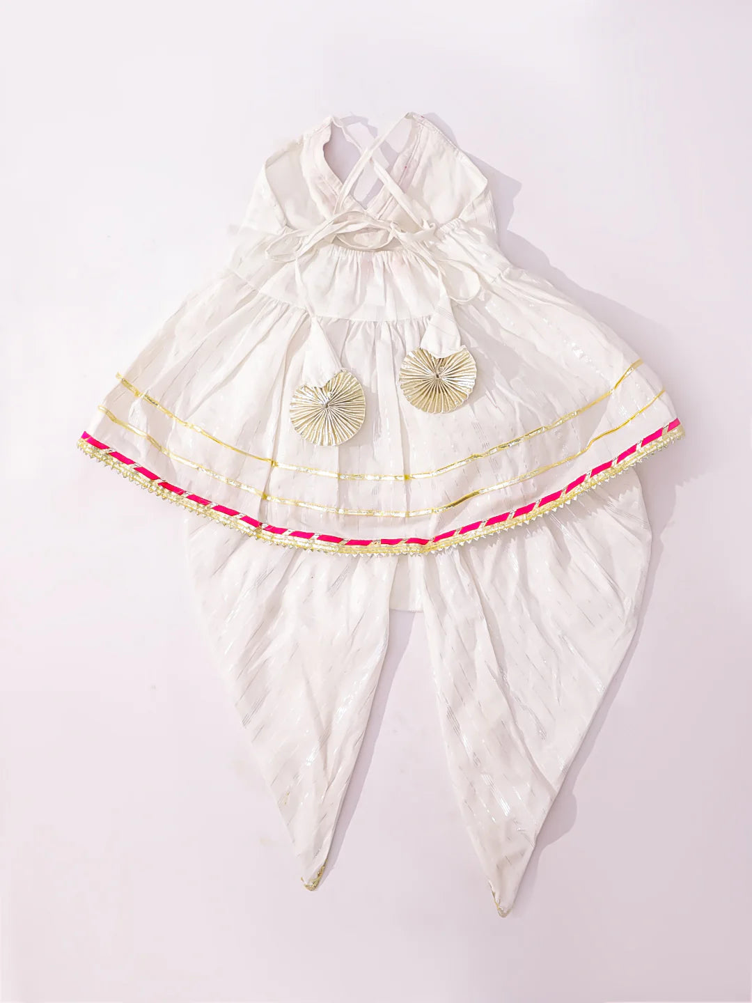 BownBee Pure Cotton Lurex Suit And Dhoti Kurta Sibling Set For Infant Girls