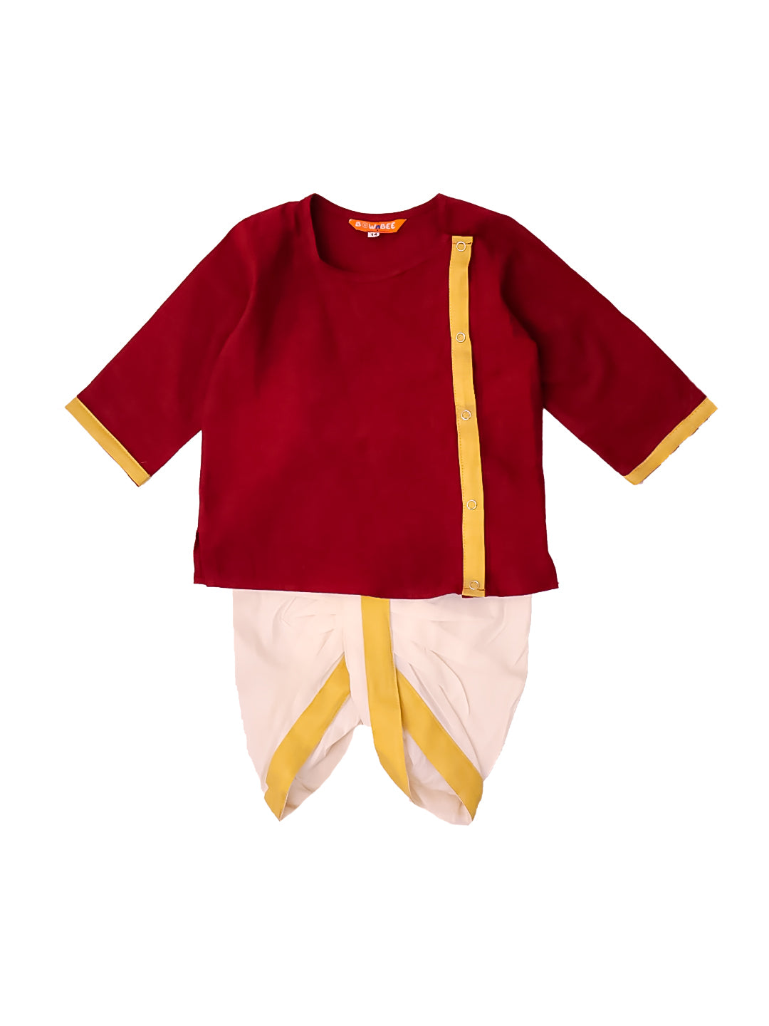 BownBee South Indian  Long Sleeves Pure Cotton Dhoti Kurta Set For Infant Boys -Maroon