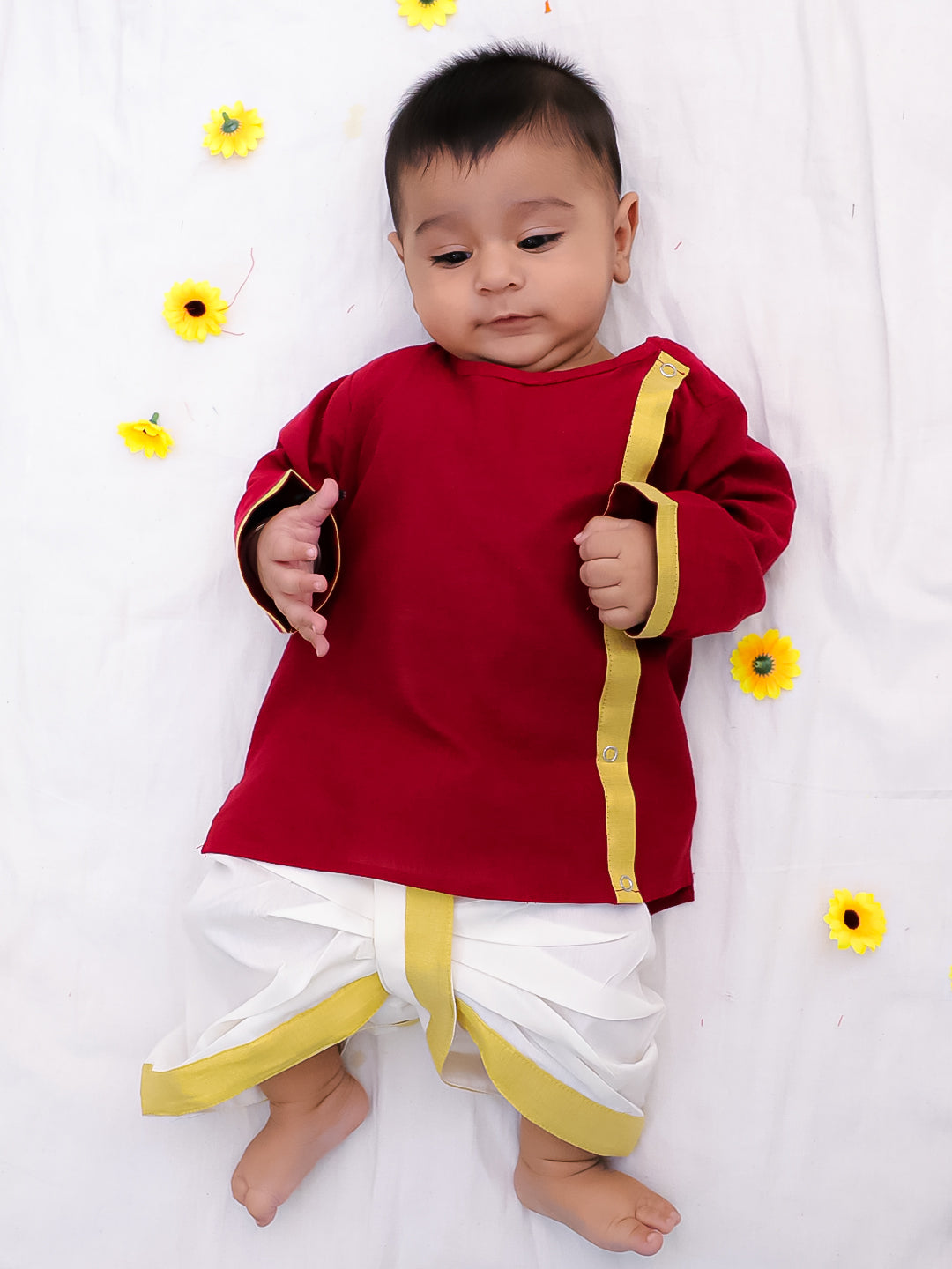 BownBee Pure Cotton Dhoti Kurta For Infant Boys - Maroon