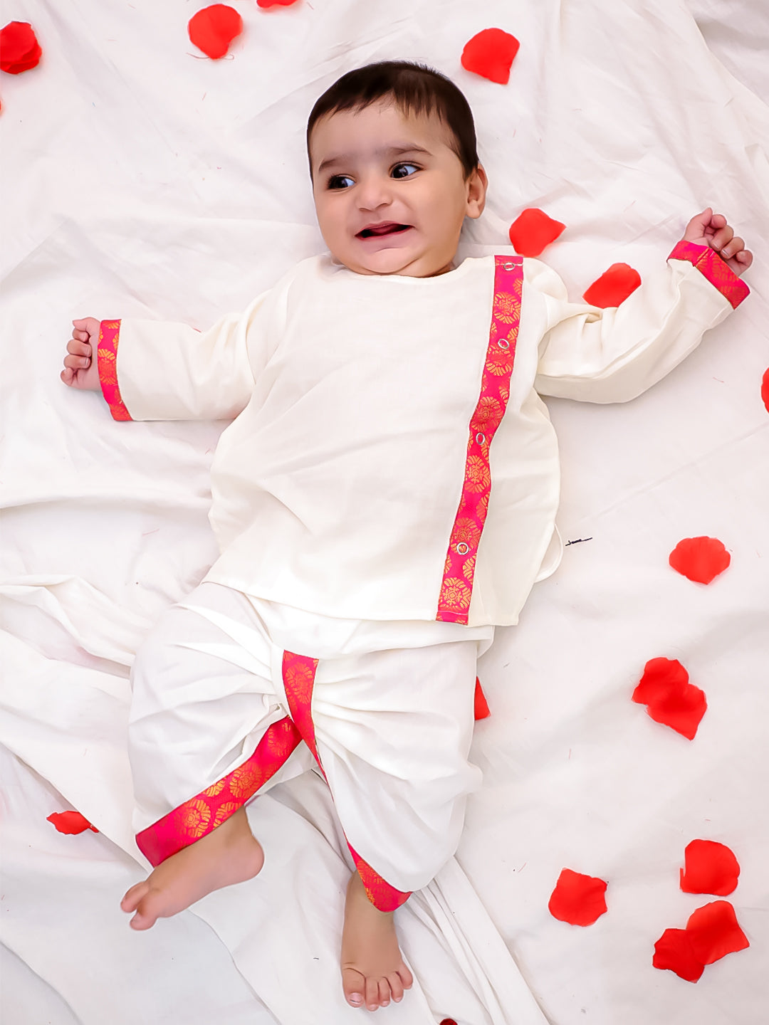 BownBee Ethnic Dress With Dhot Kurta Sibling Set - Pink