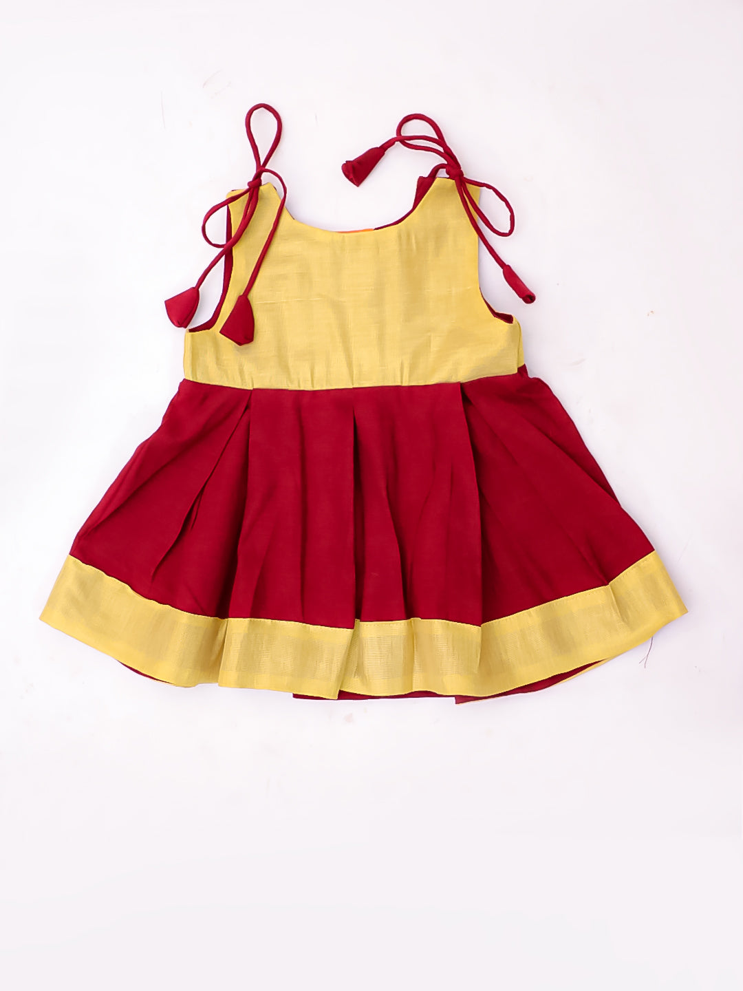 BownBee South Indian Sleeveless  Pure Cotton Shoulder Tie-Up Frock  For Infant Girls- Maroon