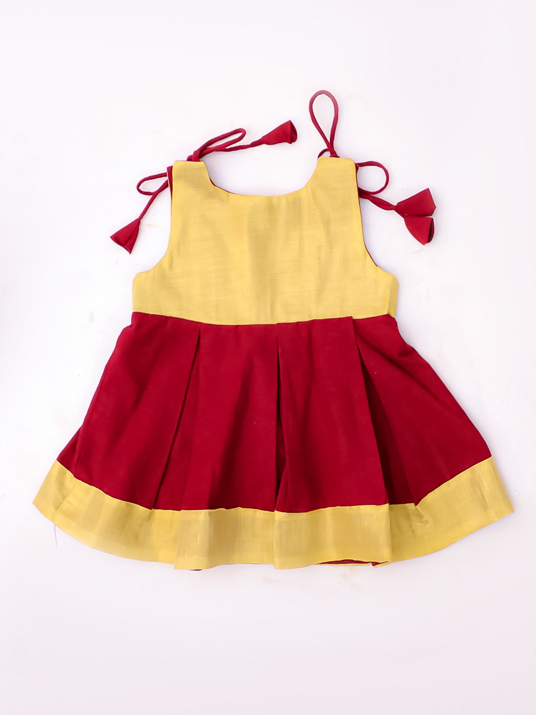 BownBee South Indian Sleeveless  Pure Cotton Shoulder Tie-Up Frock  For Infant Girls- Maroon