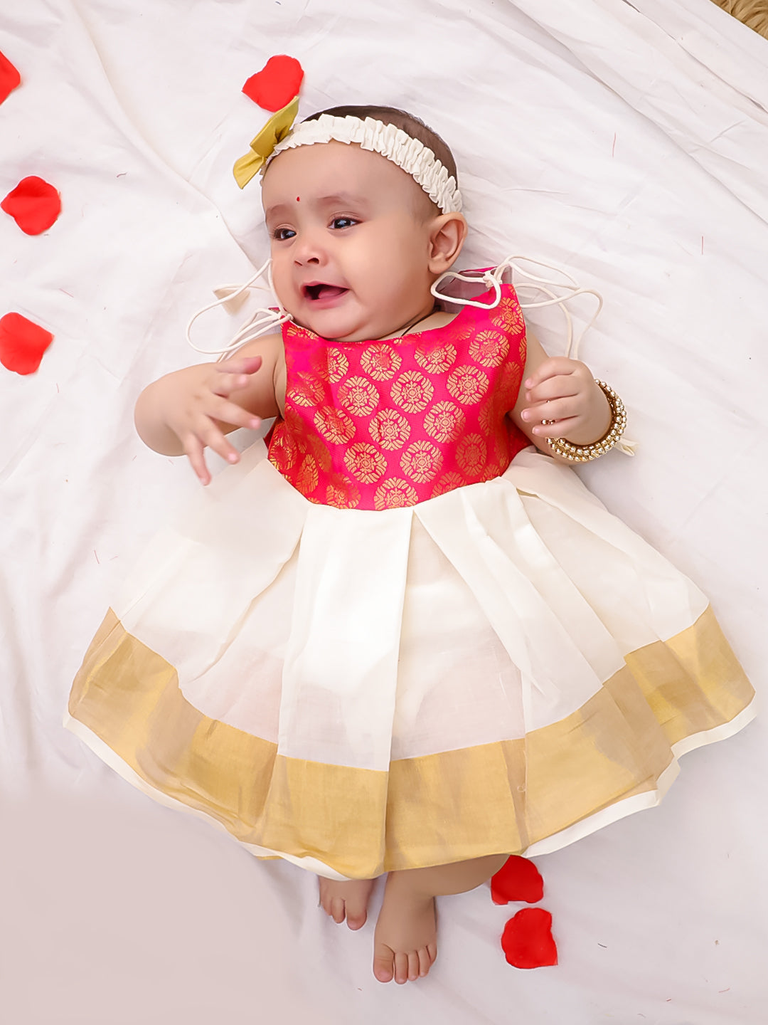 BownBee Ethnic Dress With Dhot Kurta Sibling Set - Pink