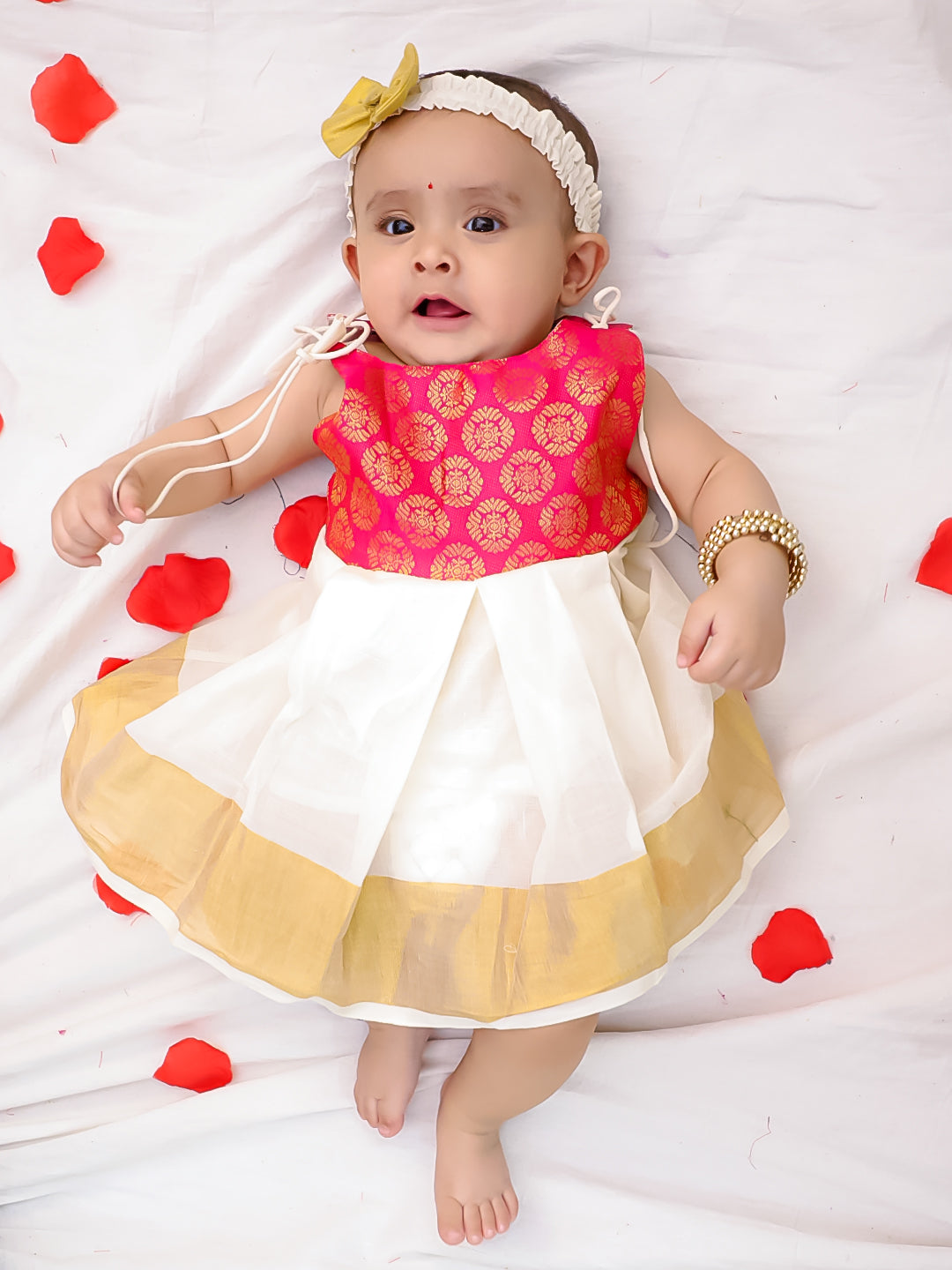 BownBee Ethnic Dress With Dhot Kurta Sibling Set - Pink