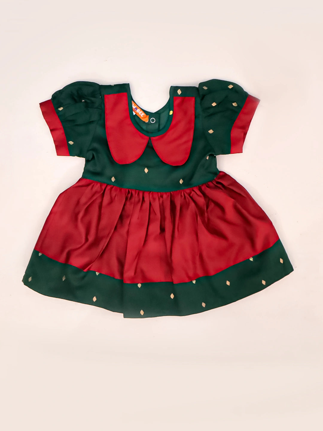 BownBee Festive Half Sleeves Collared  Dress With  Hairband For Infant Girls