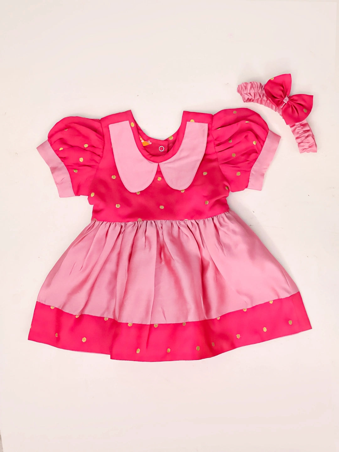 BownBee Festive Half Sleeves Collared  Dress With  Hairband For Infant Girls