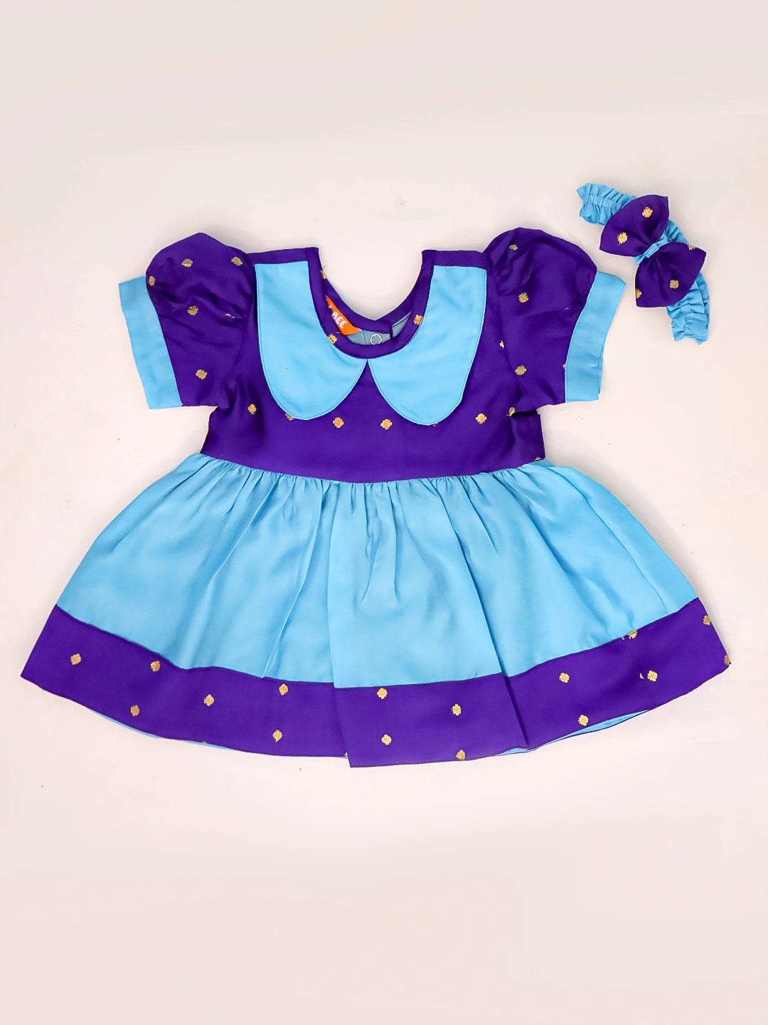 BownBee Festive Half Sleeves Collared  Dress With  Hairband For Infant Girls