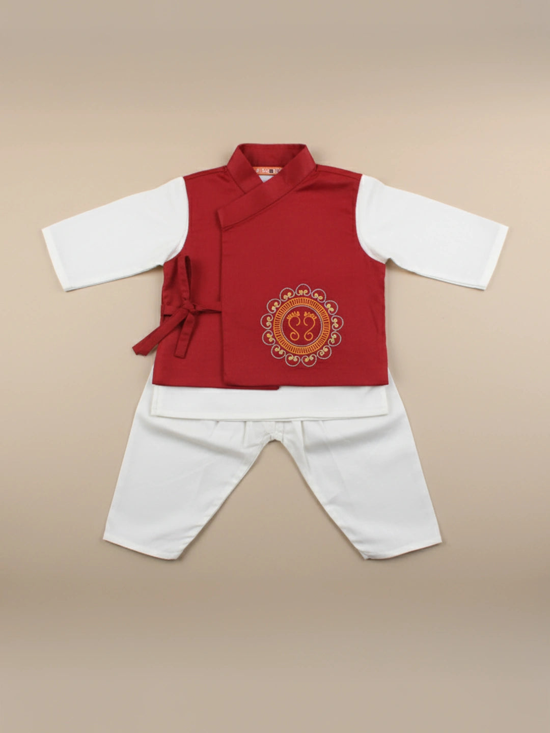 BownBee Pure Cotton Embroidered  Kurta Pajama With Jacket Set For Boys