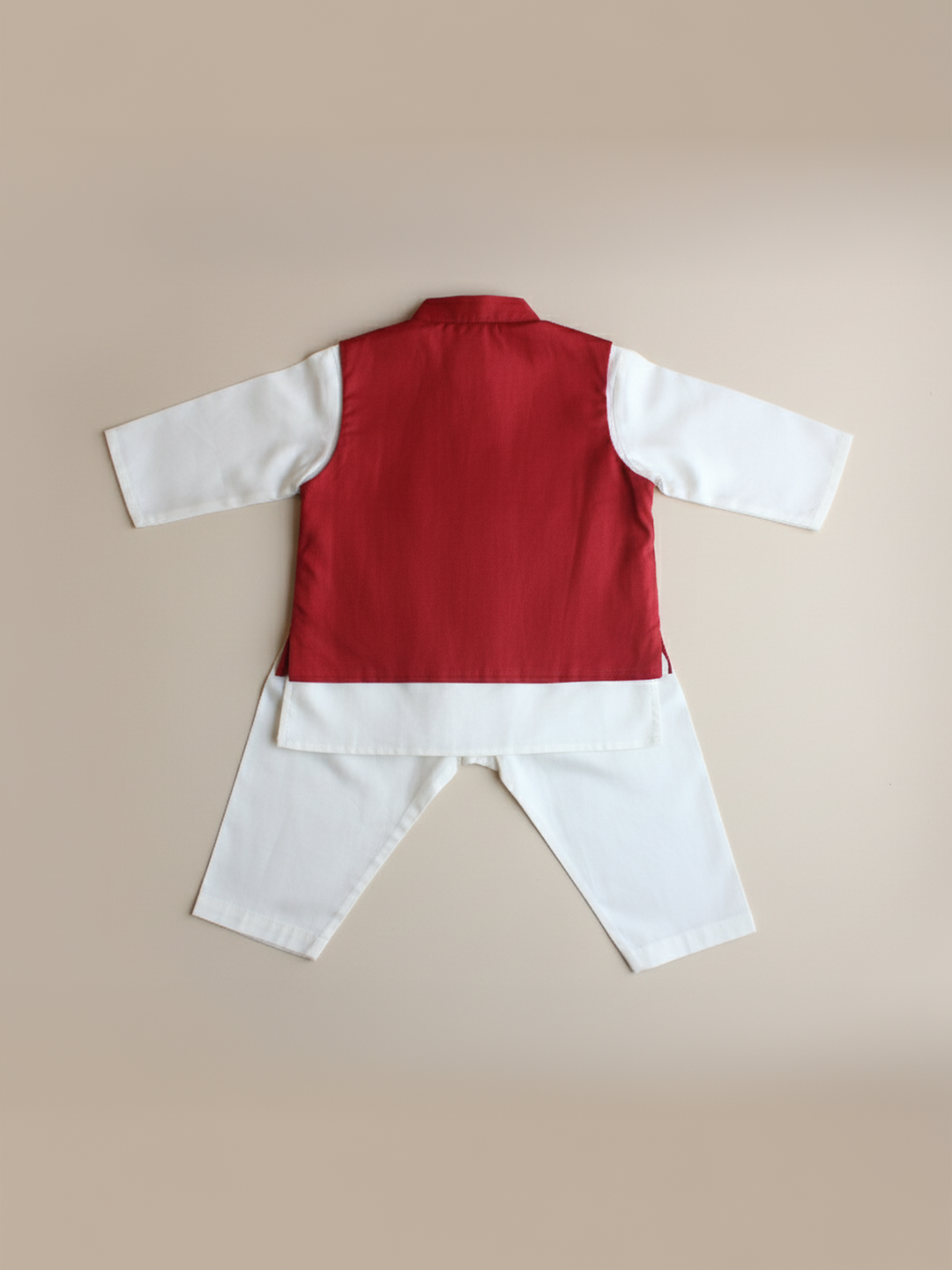 BownBee Pure Cotton Embroidered  Kurta Pajama With Jacket Set For Boys - Maroon