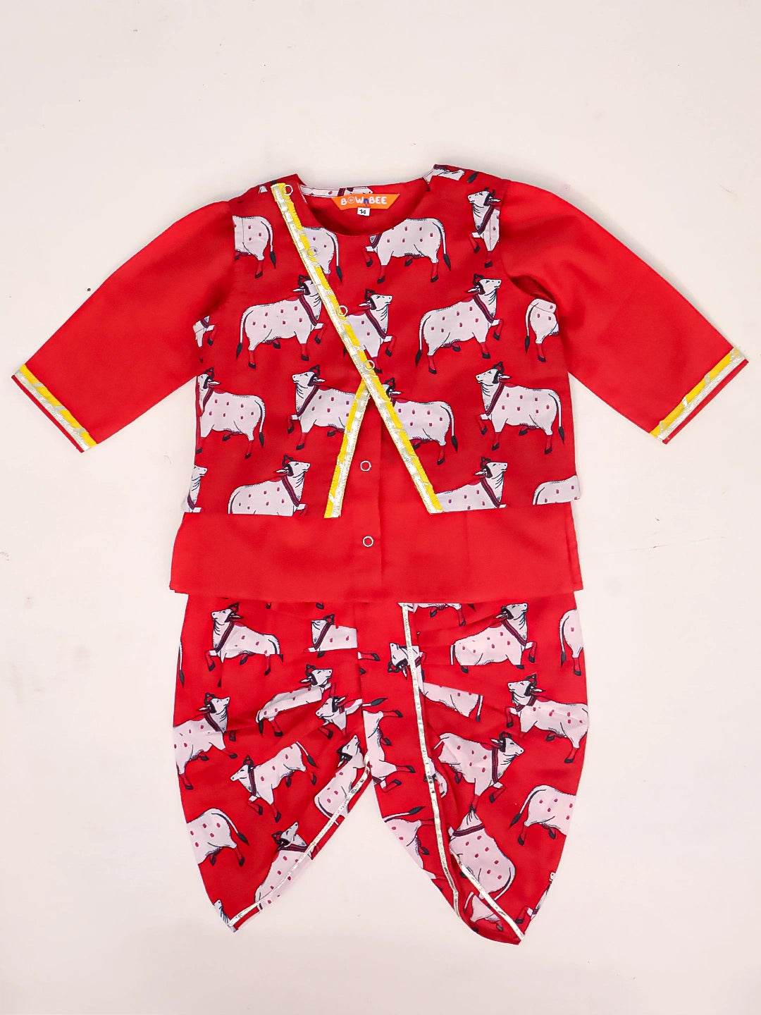 BownBee Pure Cotton Printed Dhoti Kurta With Jacket Set For Boys