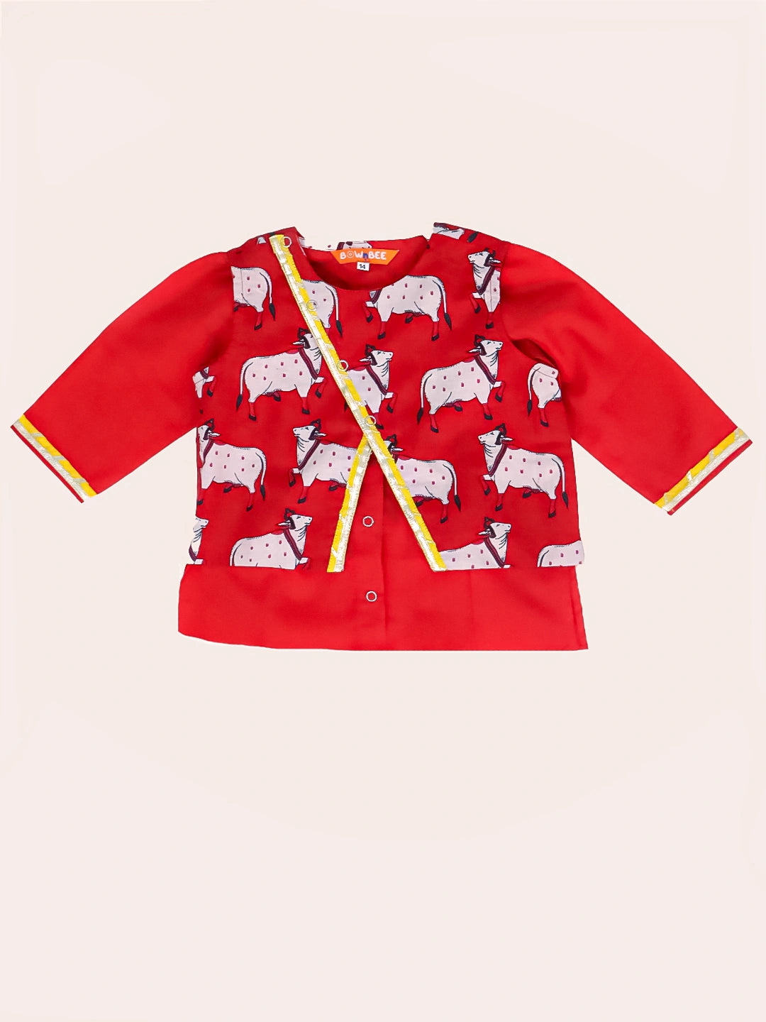 BownBee Pure Cotton Printed Dhoti Kurta With Jacket Set For Boys