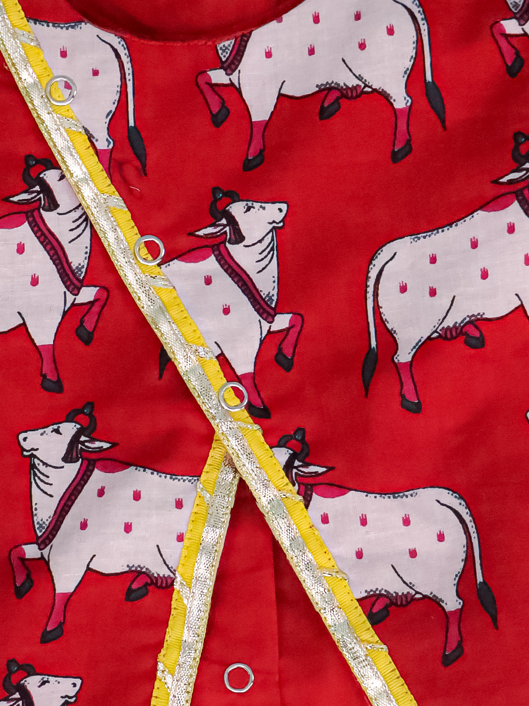 BownBee Pure Cotton Printed Dhoti Kurta With Jacket Set For Boys -Red