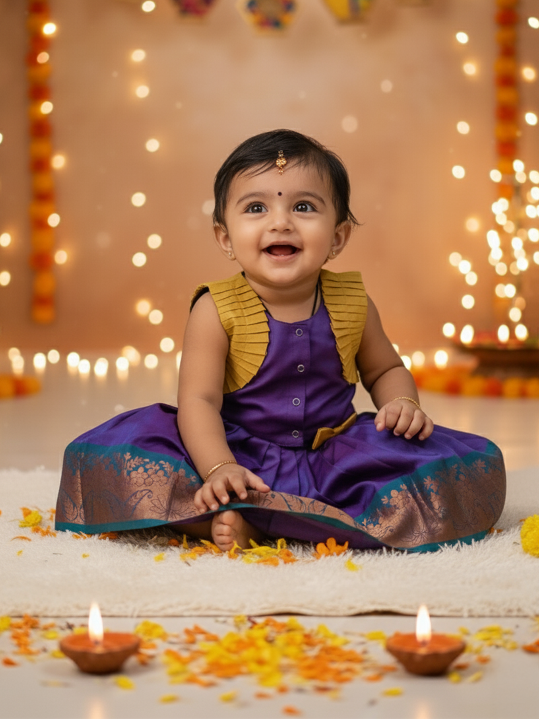 BownBee Sleeveless Silk Lehenga Choli Set For Infant Girls