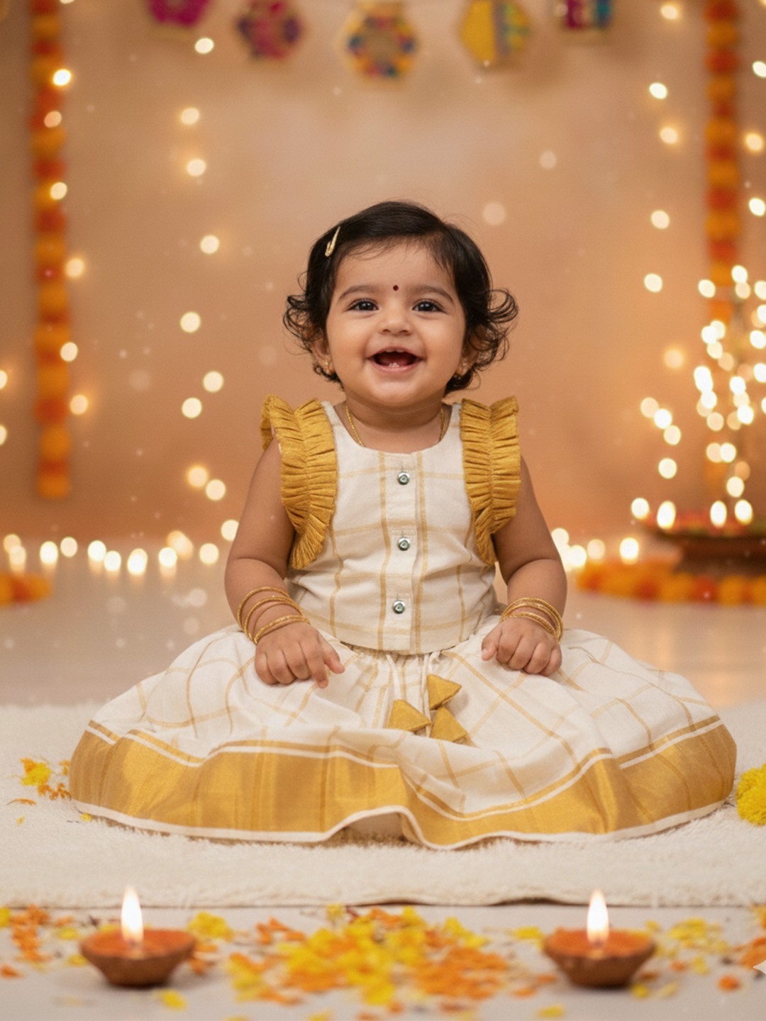 BownBee Sleeveless Pure Cotton Lehenga Choli Set For Girls  - Off White