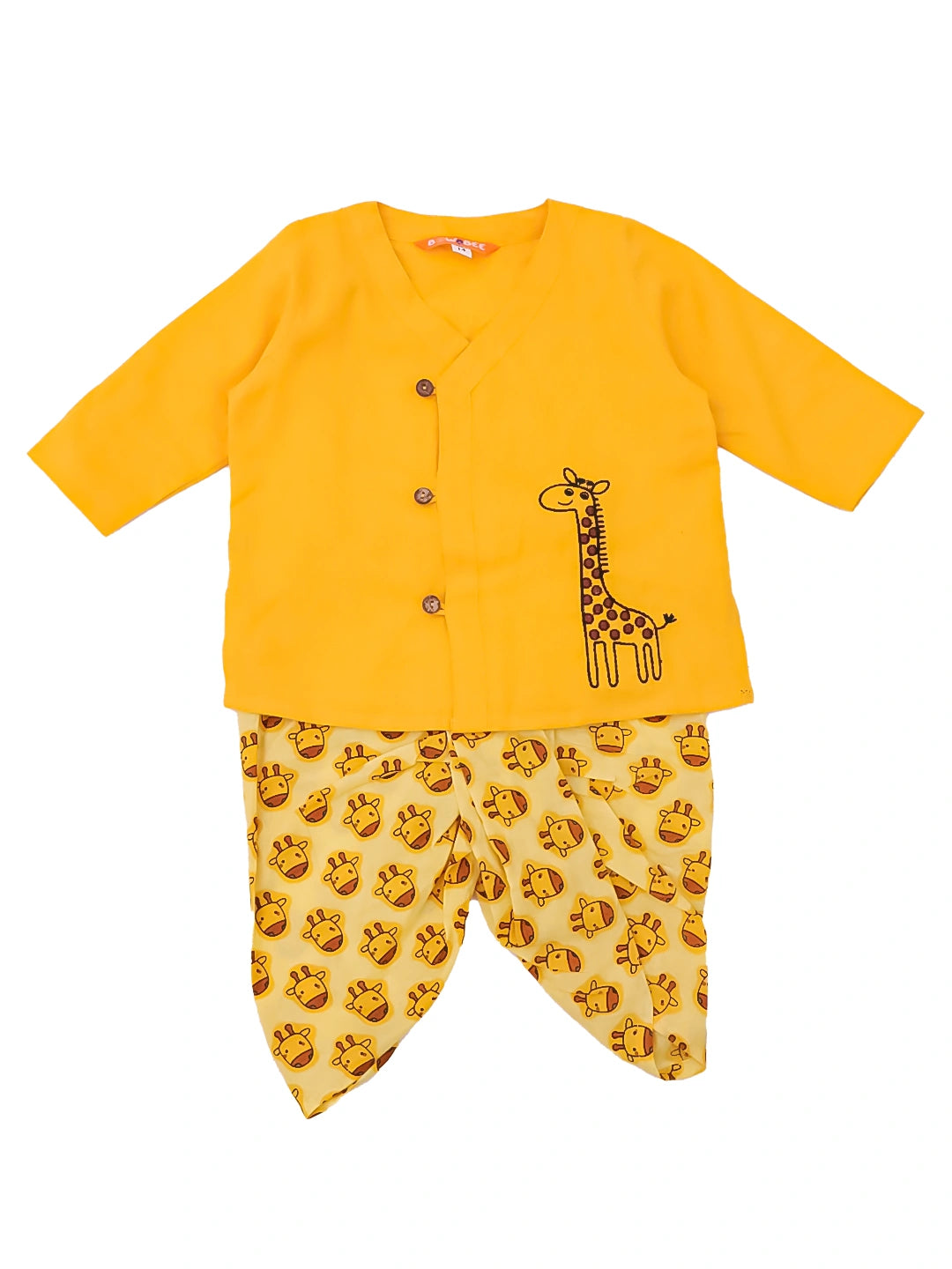 BownBee Pure Cotton Embroidered Giraf Dhoti Kurta For Infant Boys