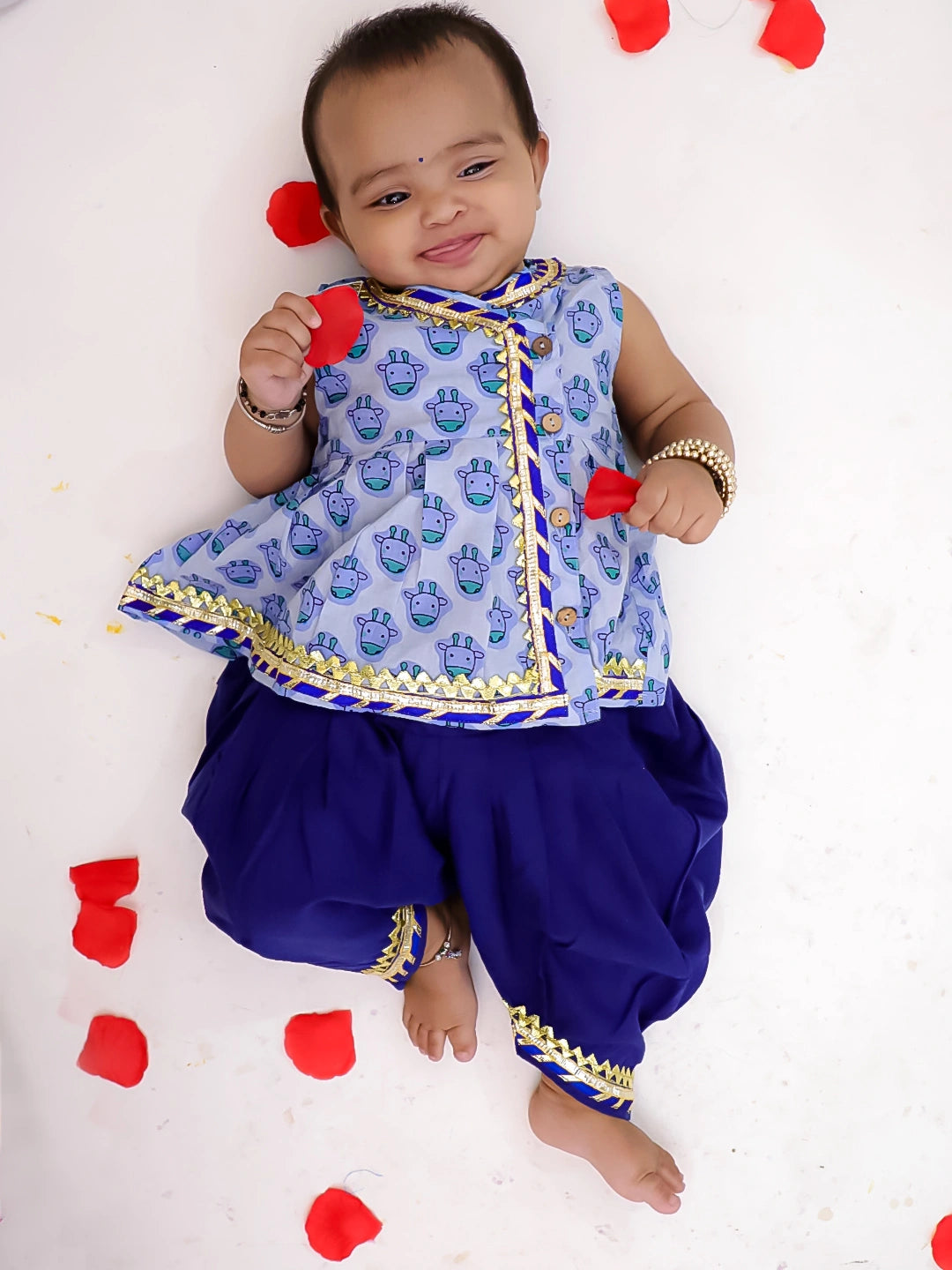 BownBee Pure Cotton Printed Kurti With Dhoti For Girls