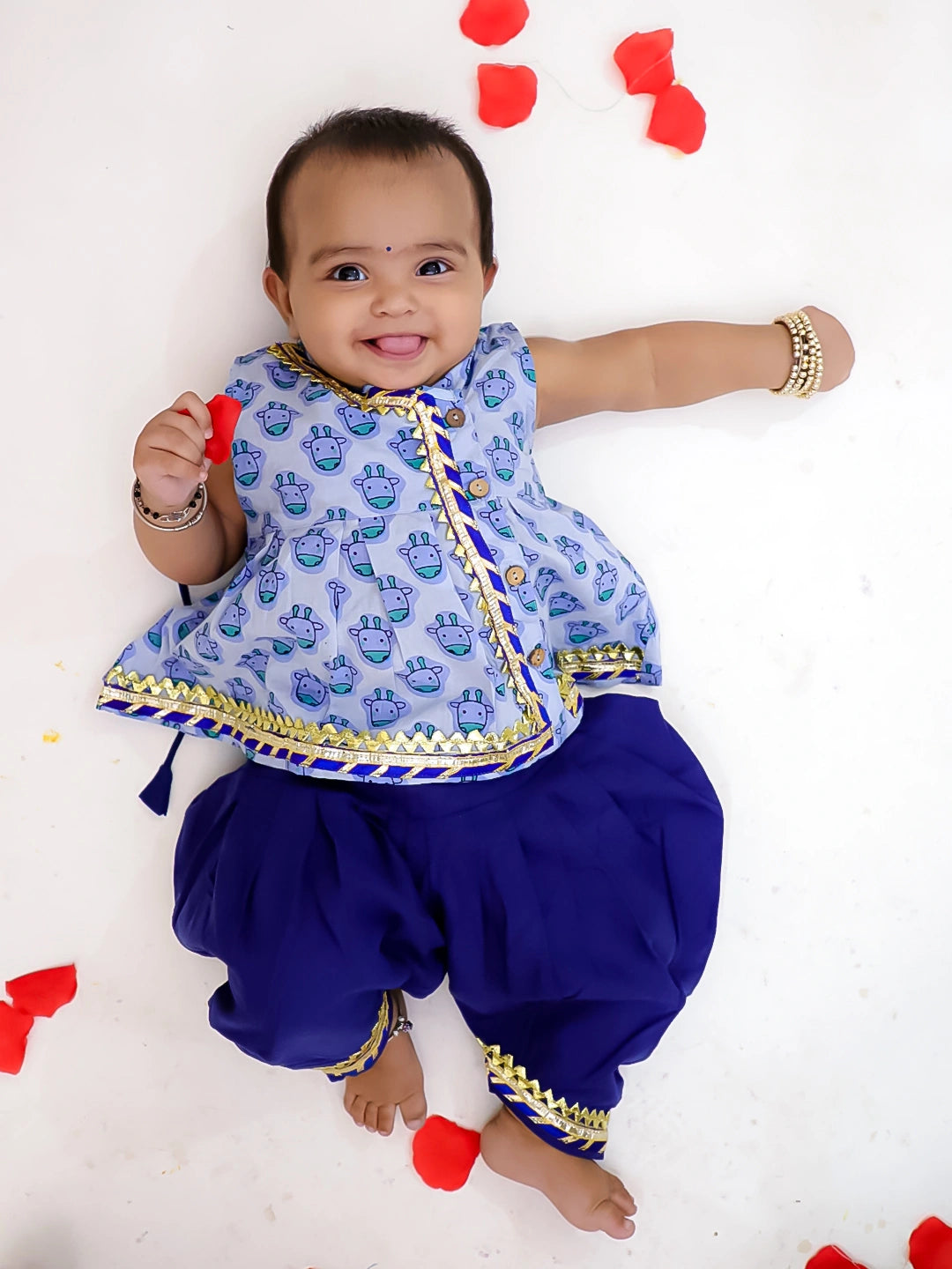 BownBee Pure Cotton Printed Kurti With Dhoti For Girls