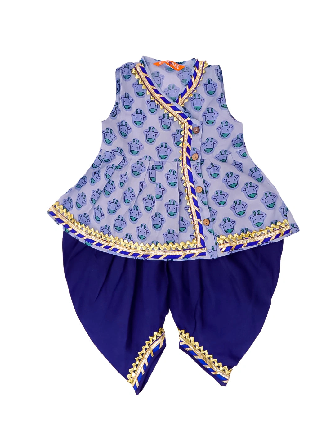 BownBee Pure Cotton Printed Kurti With Dhoti For Girls